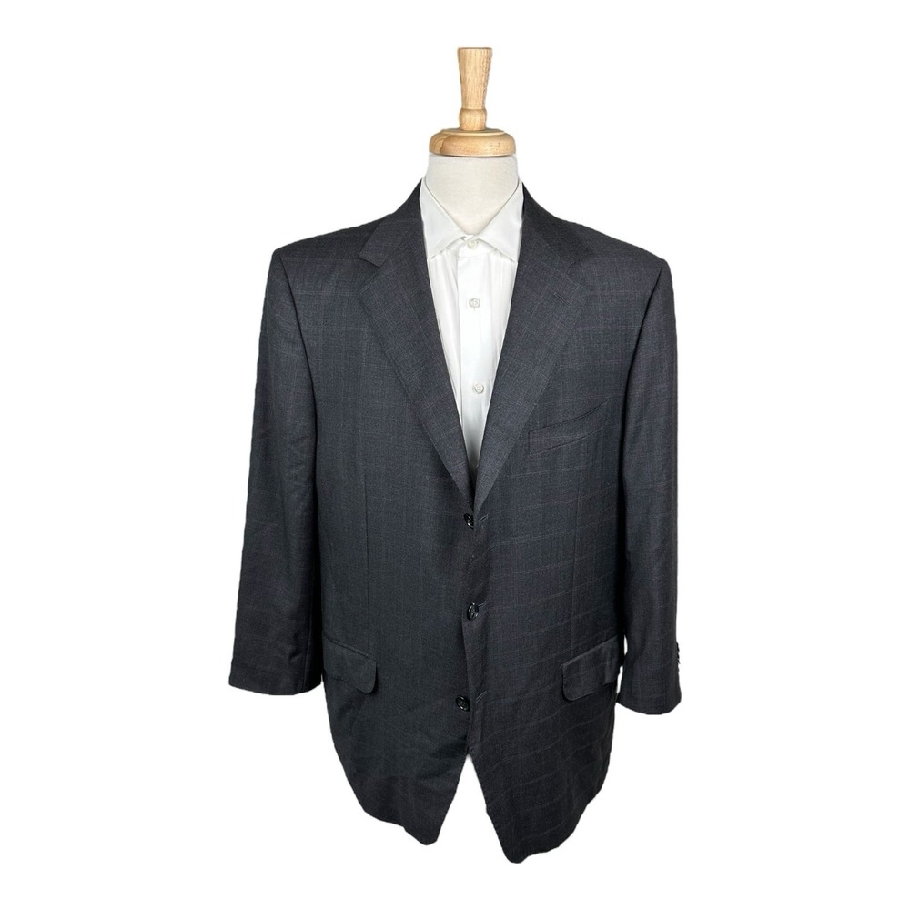 Ermenegildo Zegna Gray Purple Checked Wool Suit 48R Pant 40x27 Mens 2 Piece